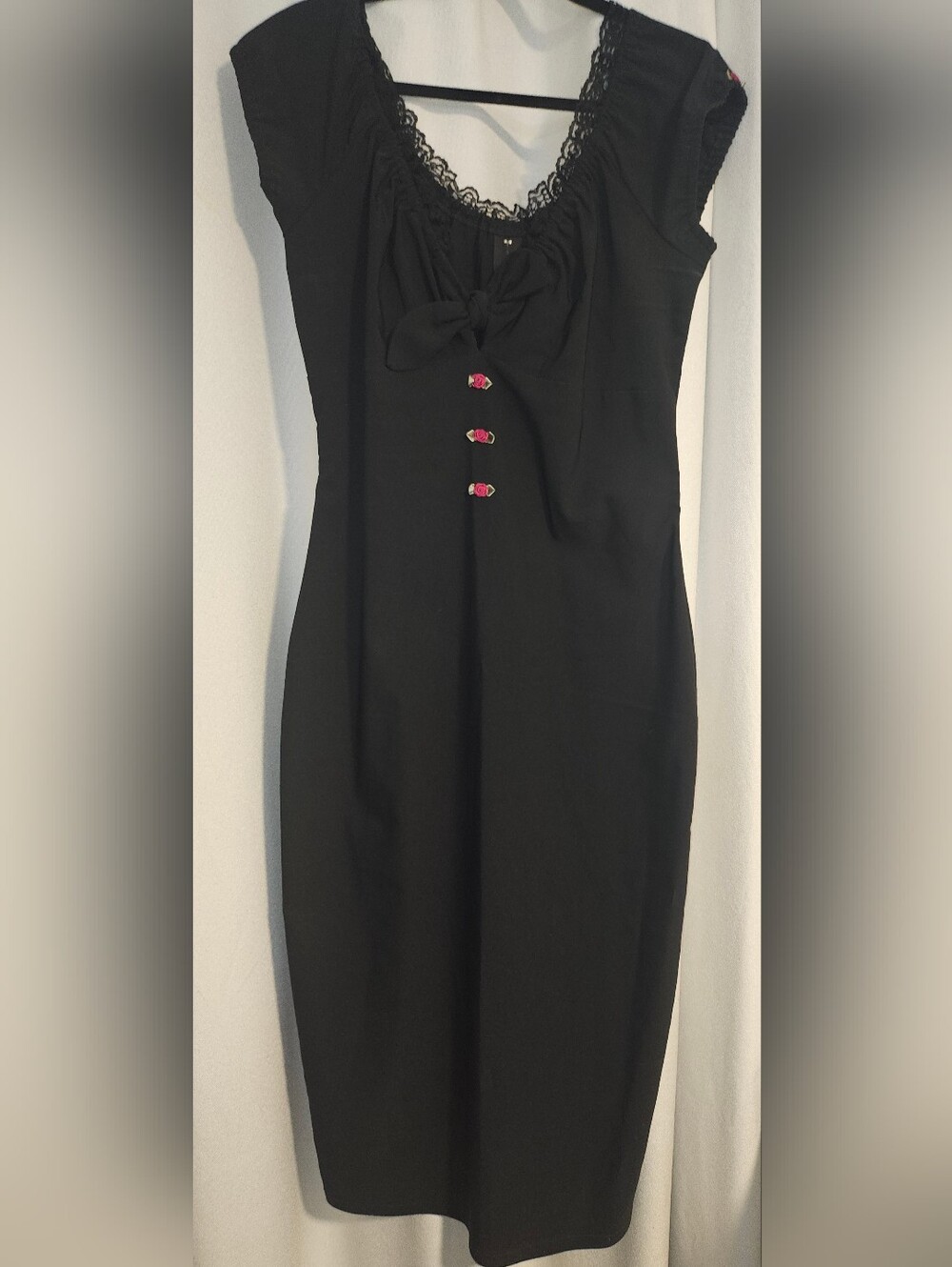 Stop Staring Black Midi Dress with Rose Buttons 2X